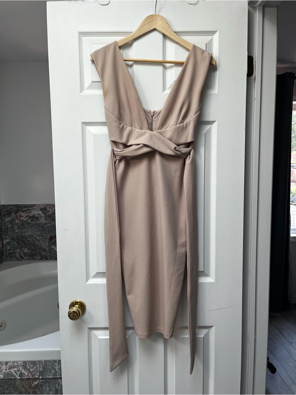Royal Nookie Taupe Twist-Front V-Neck Midi Dress